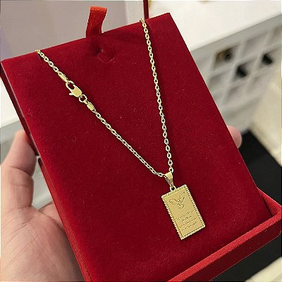 Corrente Cadeado 2mm 60cm + Pingente Placa – Banhada a Ouro 18K