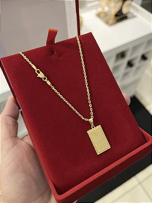 CORRENTE CADEADO (2MM - 50, 60cm ou 70cm) + PINGENTE PLACA ESPIRITO SANTO  - BANHADO A OURO 18k