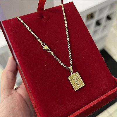 Corrente Cadeado 2mm 60cm + Pingente Placa – Banhada a Ouro 18K