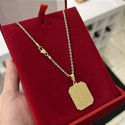 Corrente Cadeado 2mm 60cm + Pingente Placa – Banhada a Ouro 18K