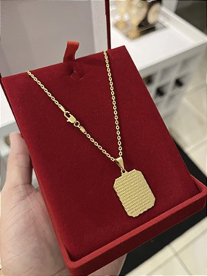 CORRENTE CADEADO (2MM - 50, 60cm ou 70cm) + PINGENTE PLACA COM PAI NOSSO   - BANHADO A OURO 18k