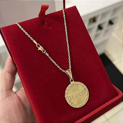 Corrente Cadeado 2mm 60cm + Pingente Jesus – Banhada a Ouro 18K