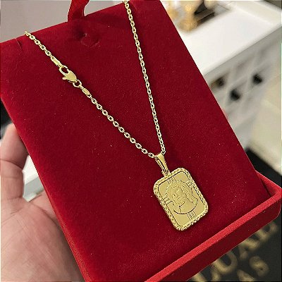 Corrente Cadeado 2mm 60cm + Pingente Jesus – Banhada a Ouro 18K