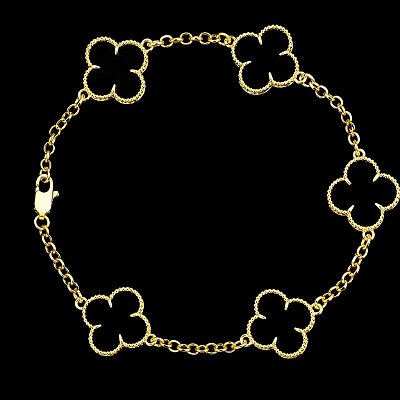 Pulseira Trevo Black 1.5mm 17cm – Banhada a Ouro 18K