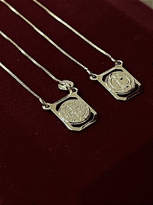ESCAPULÁRIO SÃO BENTO CORRENTE VENEZIANA (1.8MM 60cm ou 70cm) -  BANHADO A OURO 18k