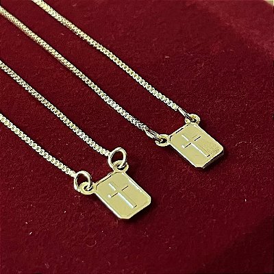 Escapulário Corrente Veneziana 1.8mm 70cm com Pingentes de Cruz – Banhado a Ouro 18K