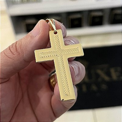 Pingente Cruz Diamantada G 9g 3,5x3,5cm – Banho Ouro 18k