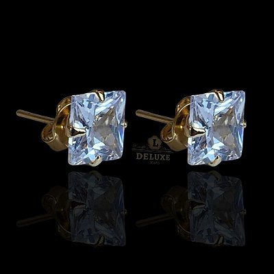 PAR DE BRINCOS  QUADRADO PEDRA DE ZIRCÔNIA 7MM - BANHADO A OURO 18K