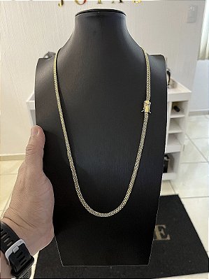 CORRENTE GRUMET DUPLA SOLDADO( 4MM -70CM ) - FECHO COM MARCAÇÃO 750 - BANHO DE OURO 18K