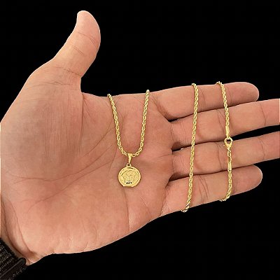 CORRENTE BAIANA (2MM- 70CM) + PINGENTE MEDUSA - BANHADO A OURO 18K