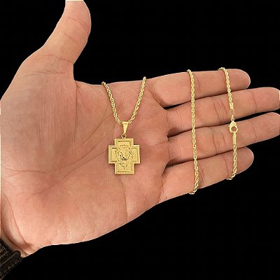 CORRENTE BAIANA (2MM- 70CM) + PINGENTE LEÃO DA TRIBO DE JUDÁ - BANHADO A OURO 18K