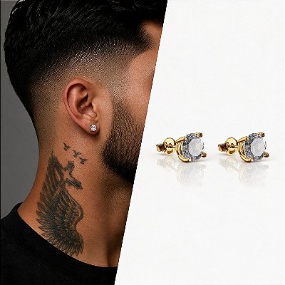 Brinco Ponto de Luz Solitário com Zircônia Redonda – Banhado a Ouro 18K