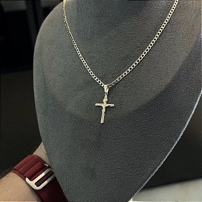 CORRENTE GRUMET( 2mm-60 ou 70cm) + PINGENTE CRUCIFIXO - BANHADO A OURO 18K