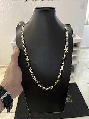 CORRENTE GRUMET DUPLA SOLDADO( 7MM -70CM )- FECHO COM MARCAÇÃO 750 - BANHO DE OURO 18K