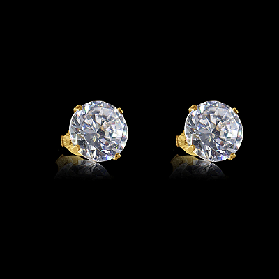 PAR DE BRINCOS REDONDO MENOR DIAMANTE COM PEDRAS ZIRCÔNIA  - 10mm - BANHADO A OURO 18k
