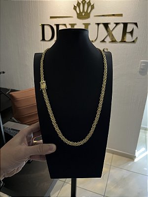 CORRENTE LABIRINTO (10mm -78G- 70cm) FECHO COM MARCAÇÃO 750 - BANHADO A OURO 18K