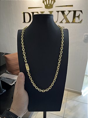 CORRENTE CADEADO (8mm -98G)-70CM -  BANHADO A OURO 18k