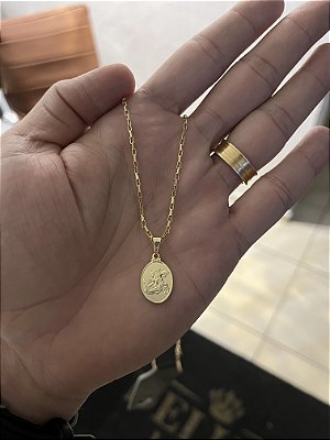 CORRENTE TIJOLINHO (1.5mm- 70/60cm) + PINGENTE SÃO JORGE - BANHADO A OURO 18K