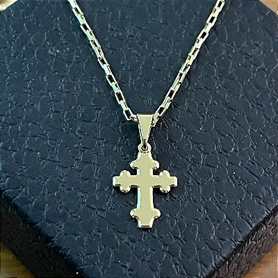 Pingente Cruz Bizantina Lisa – Banhado a Ouro 18K