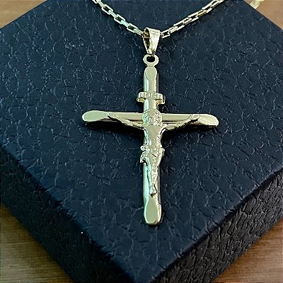 Pingente Crucifixo com Jesus – Banhado a Ouro 18K