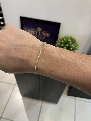 PULSEIRA CRAVEJADA RIVIERA REDONDA  (2mm - 3G) - ajustável do 16 ao 21cm - Banho de Ouro