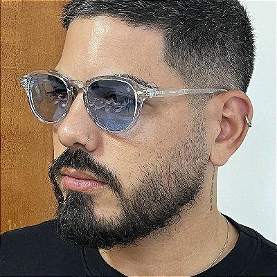 Óculos de Sol Redondo Transparente com Lente Azul e Proteção UV400