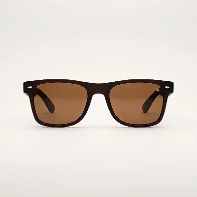 Óculos de Sol Wayfarer Preto Fosco com Lente Marrom e Proteção UV400