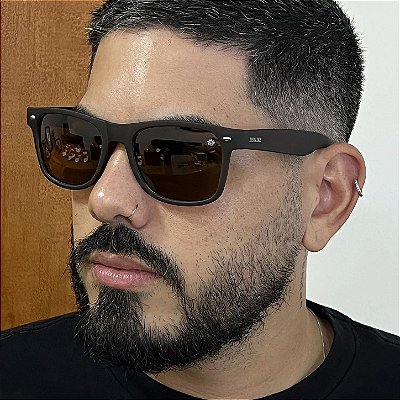 Óculos de Sol Wayfarer Preto Fosco com Lente Marrom e Proteção UV400