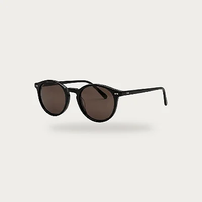 Óculos de Sol Redondo Preto com Lente Marrom e Proteção UV400