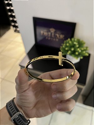 BRACELETE CHAPA COM CRUZ  ( 5mm -13g)-21cm - BANHADO A OURO 18K