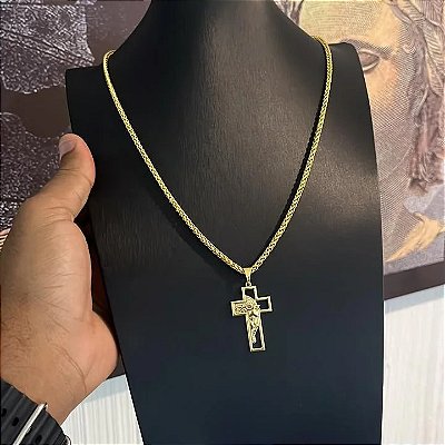 Corrente Peruana 3mm 70cm + Pingente Cruz – Banhada a Ouro 18K