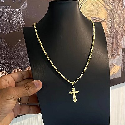 Corrente Peruana 3mm 70cm + Pingente Cruz – Banhada a Ouro 18K