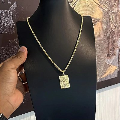Corrente Peruana 3mm 70cm + Pingente Placa – Banhada a Ouro 18K