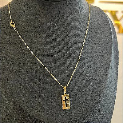 Corrente Tijolinho 2mm 50cm + Pingente Cruz – Banhada a Ouro 18K