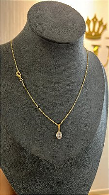 CORRENTE TIJOLINHO  2mm + PINGENTE PONTO DE LUZ  ( 2mm 50cm FEM ) - BANHO DE OURO 18k