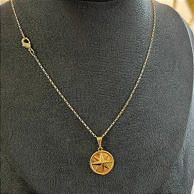 Corrente Tijolinho 2mm 50cm + Pingente Medalha – Banhada a Ouro 18K