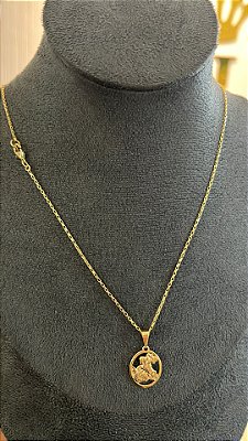 CORRENTE TIJOLINHO  2mm + PINGENTE MEDALHA SÃO JORGEI ( 2mm 50cm FEM ) - BANHO DE OURO 18k