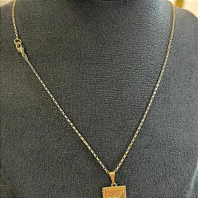 Corrente Tijolinho 2mm 50cm + Pingente Placa Espírito Santo – Banhada a Ouro 18K