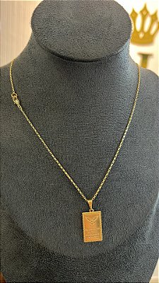 CORRENTE TIJOLINHO  2mm + PINGENTE PLAQUINHA ( 2mm 50cm FEM ) - BANHO DE OURO 18k