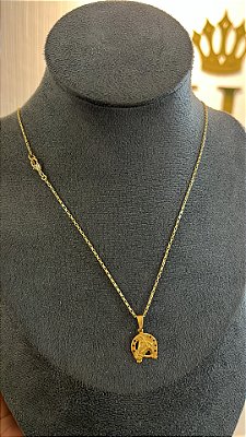 CORRENTE TIJOLINHO  2mm + PINGENTE FERRADURA DE CAVALO ( 2mm 50cm FEM ) - BANHO DE OURO 18k