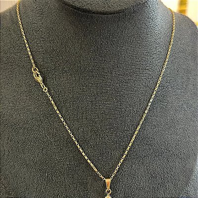 Corrente Tijolinho 2mm 50cm + Pingente Cruz – Banhada a Ouro 18K