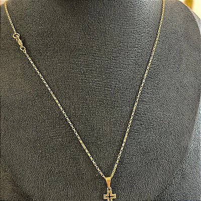 Corrente Tijolinho 2mm 50cm + Pingente Cruz – Banhada a Ouro 18K