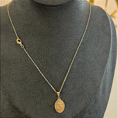 Corrente Tijolinho 2mm 50cm + Pingente Medalha – Banhada a Ouro 18K