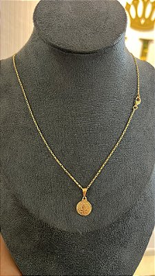 CORRENTE TIJOLINHO 2mm + PINGENTE MEDALHA SÃO BENTO ( 2mm 50cm FEM ) - BANHO DE OURO 18k