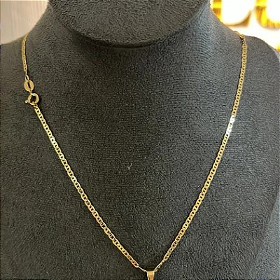 Corrente Piastrine 2mm 50cm + Pingente Cruz – Banhada a Ouro 18K