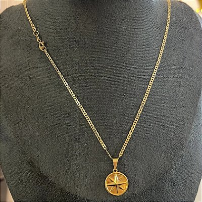 Corrente Piastrine 2mm 50cm + Pingente Medalha – Banhada a Ouro 18K