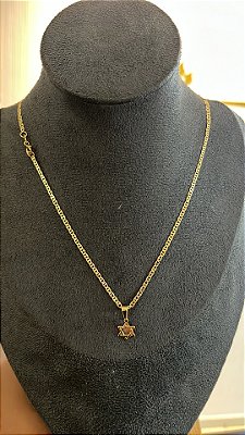 CORRENTE PIASTRINE ( 2mm 50cm FEM ) + PINGENTE  ESTRELA DE DAVI - BANHO DE OURO 18k