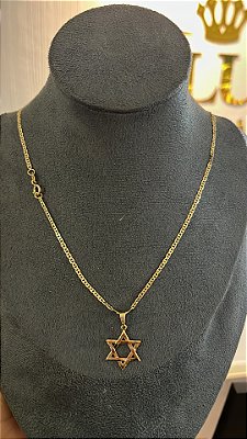 CORRENTE PIASTRINE ( 2mm 50cm FEM ) + PINGENTE  ESTRELA DE DAVI - BANHO DE OURO 18k