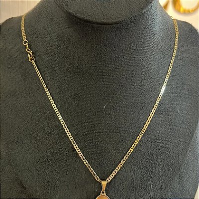 Corrente Piastrine 2mm 50cm + Pingente Medalha – Banhada a Ouro 18K