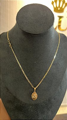 CORRENTE PIASTRINE ( 2mm 50cm FEM ) + PINGENTE MEDALHA SÃO BENTO - BANHO DE OURO 18k